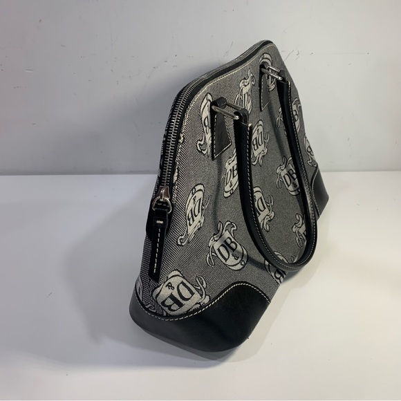 Dooney & Bourke Grey Donegal Crest Domed Satchel Black Leather Double Handles - Picture 9 of 16